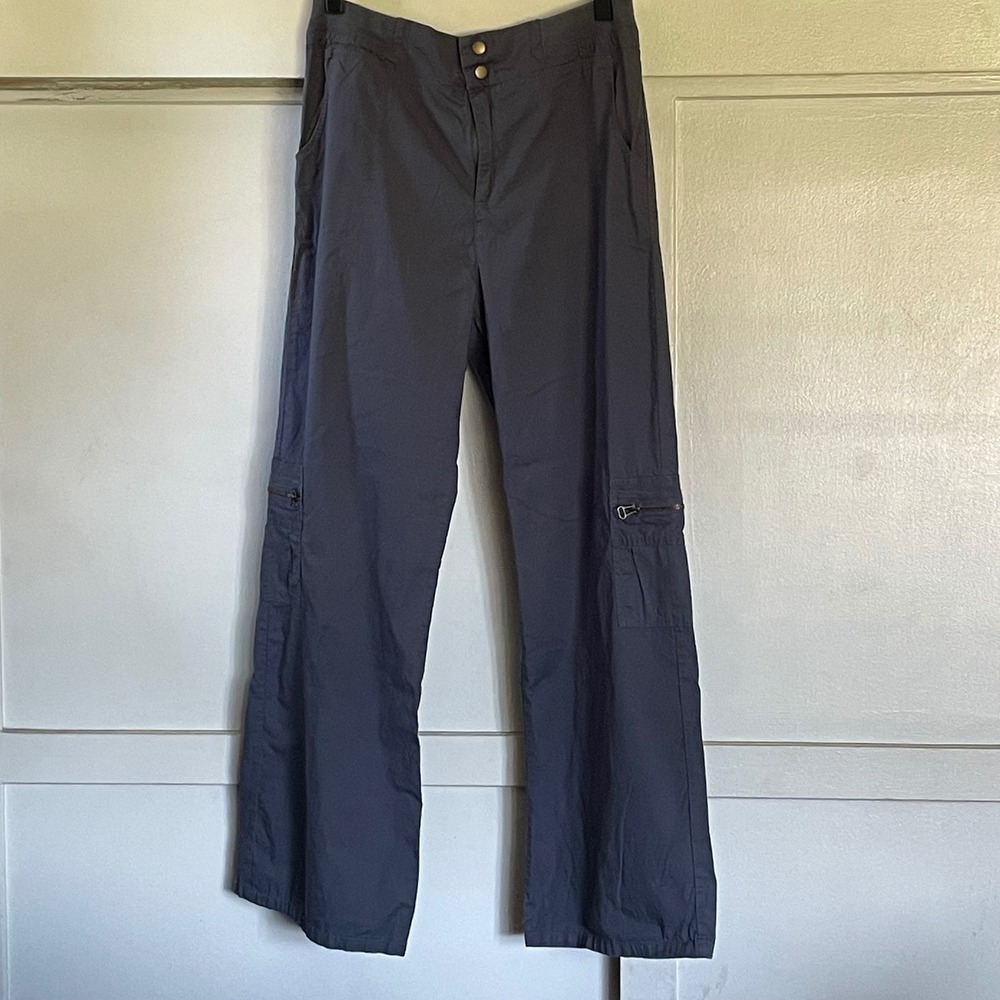 Soft Surroundings Gray Blue Cargo Wide Leg Pants Cotton blend SM 26690 high rise